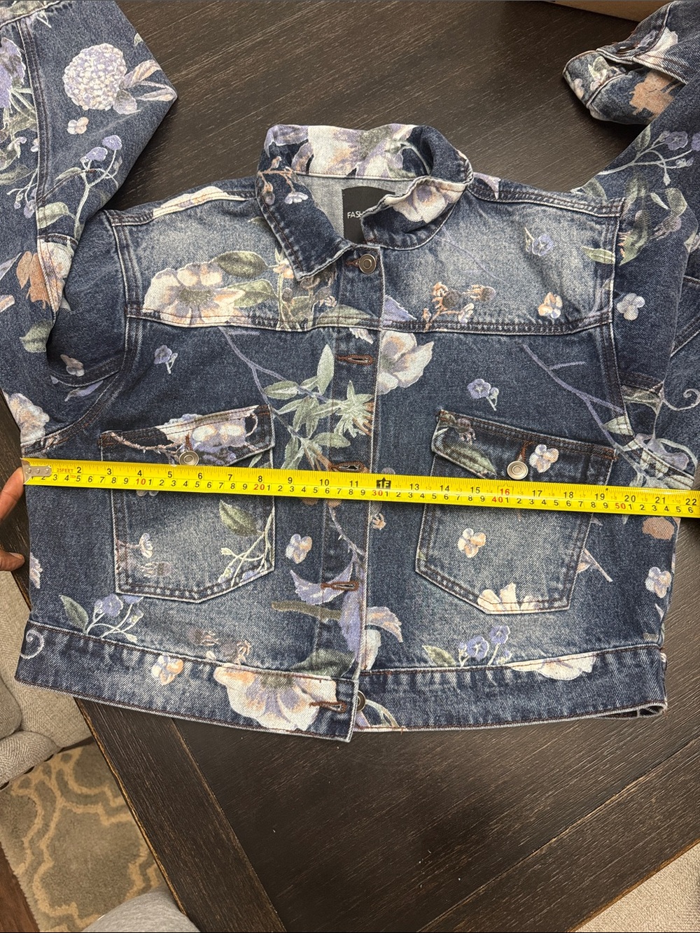 100% Cotton Floral Print Cropped Denim Jacket - Blue Barrel Sleeves NWOT - Picture 15 of 16